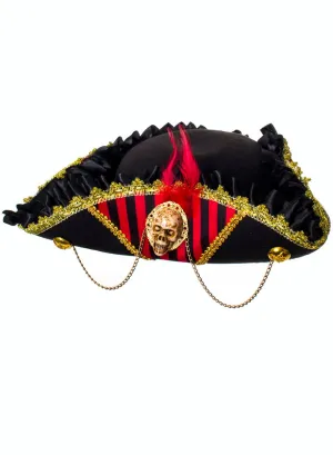 Deluxe Pirate Captain Costume Hat with Skull and Chains