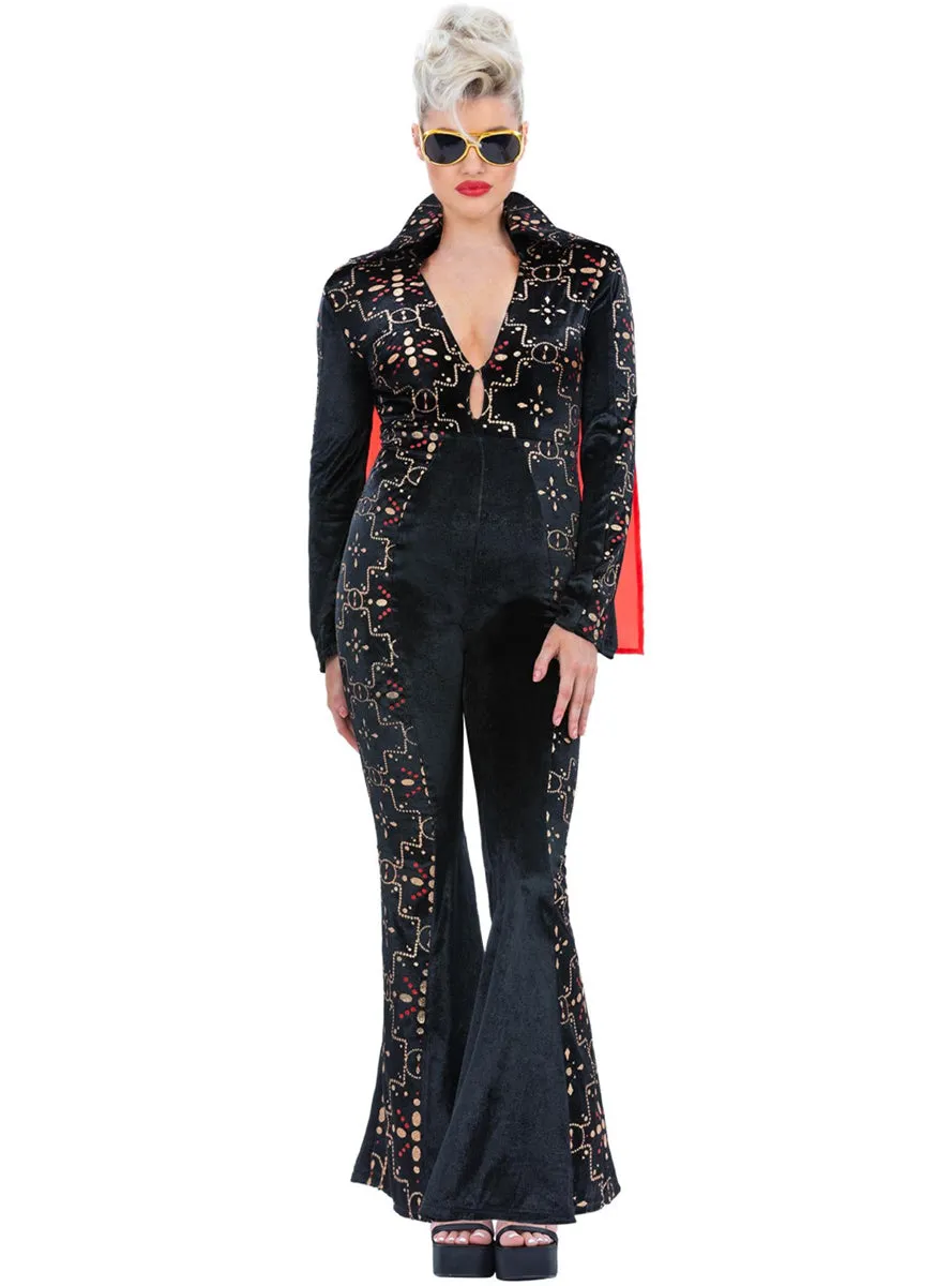 Deluxe Plus Size Womens Black and Gold Elvis Presley Jumpsuit