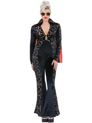 Deluxe Plus Size Womens Black and Gold Elvis Presley Jumpsuit