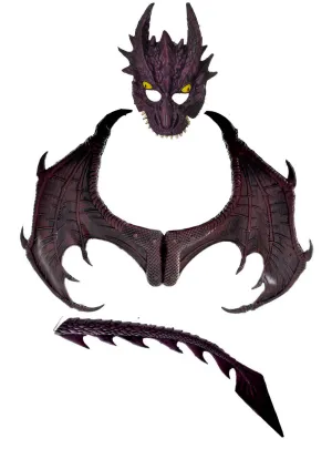 Deluxe Purple and Blue Dragon Wings, Mask and Tail Costume Kit