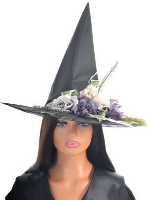 Deluxe Purple Floral Skull Witch Hat Halloween Accessory