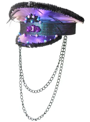 Deluxe Purple Shimmer Festival Hat with Chains
