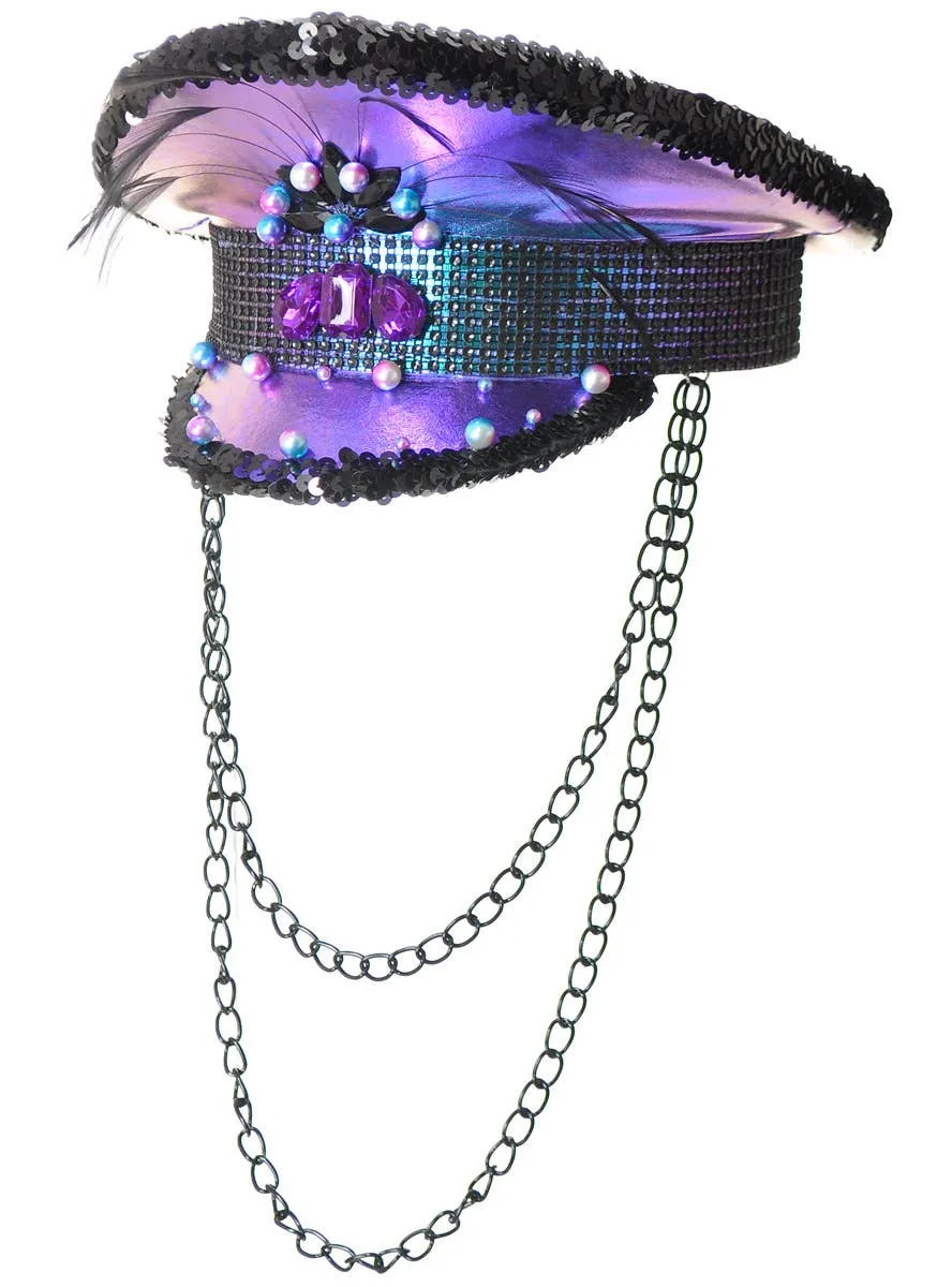 Deluxe Purple Shimmer Festival Hat with Chains
