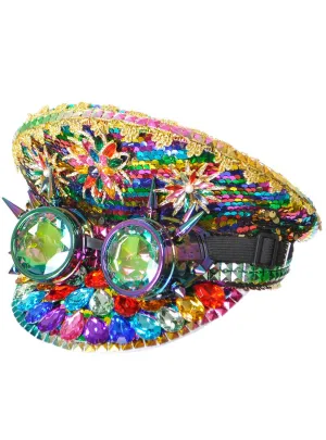 Deluxe Rainbow Spiked Festival Hat with Goggles