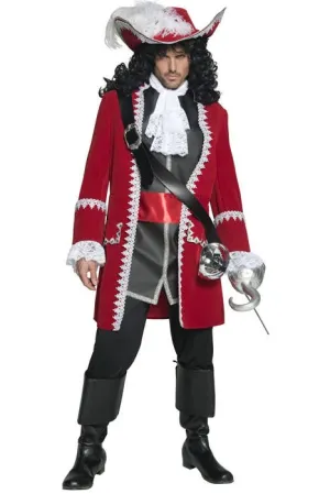 Deluxe Red Pirate Captain Mens Fancy Dress Costume
