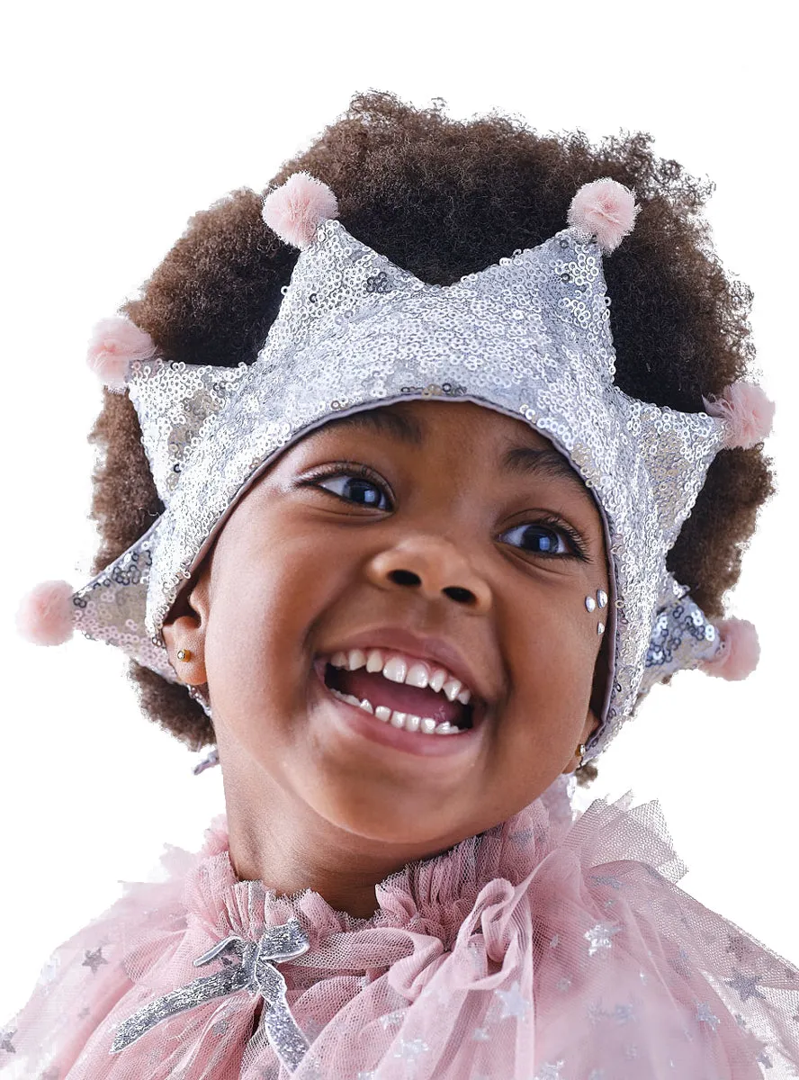 Deluxe Silver Sequined Girls Costume Crown