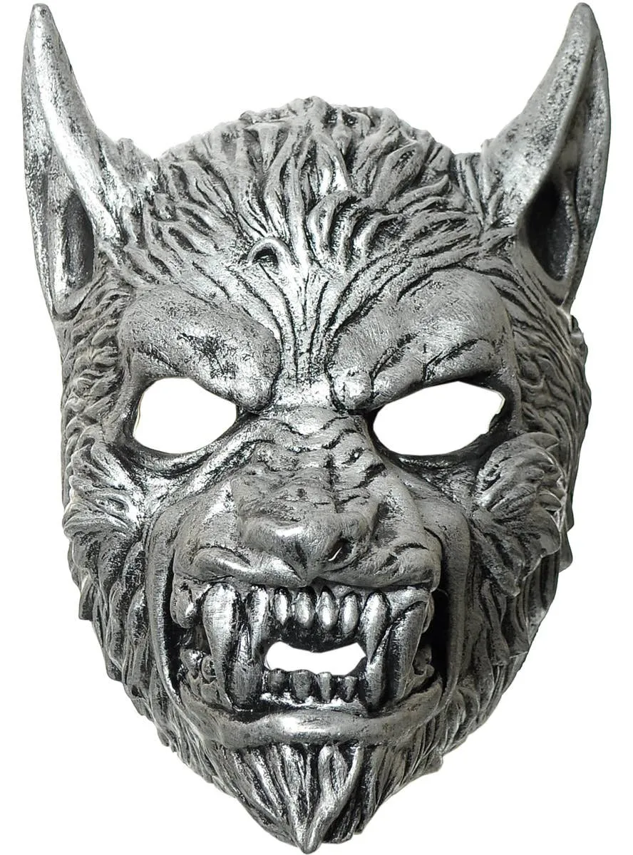 Deluxe Silver Snarling Wolf Latex Halloween Mask