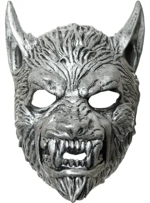 Deluxe Silver Snarling Wolf Latex Halloween Mask