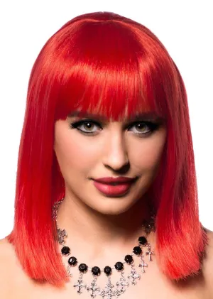 Deluxe Sleek Red Womens Bob Wig with Fringe
