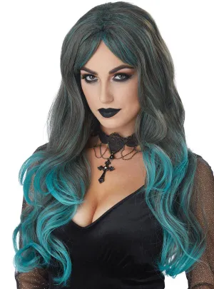 Deluxe Teal Ombre Womens Long Costume Wig