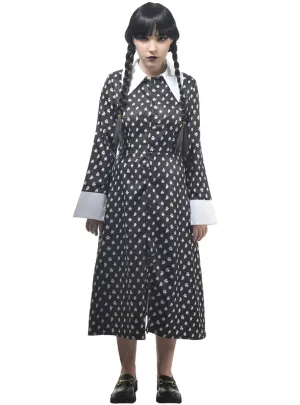 Deluxe Teen Girls Button Up Wednesday Addams Halloween Costume