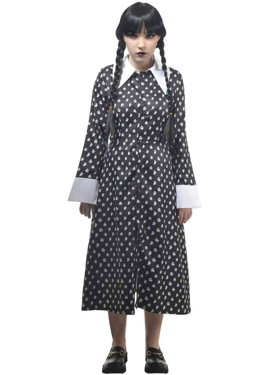 Deluxe Teen Girls Button Up Wednesday Addams Halloween Costume