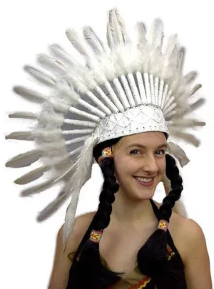Deluxe White Feather Native American Chief Costume Headdress