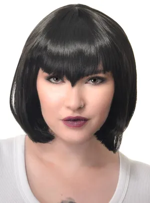 Deluxe Womens Black Vampire Bob Wig with V Fringe