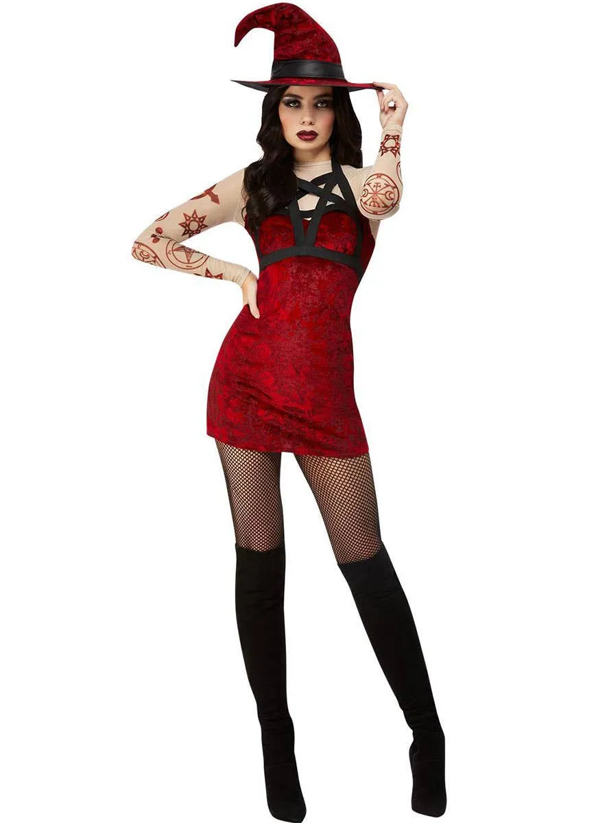 Demonic Womens Red Halloween Witch Costume