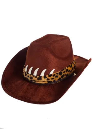Desperado Brown Cowboy Costume Hat with Leopard Print