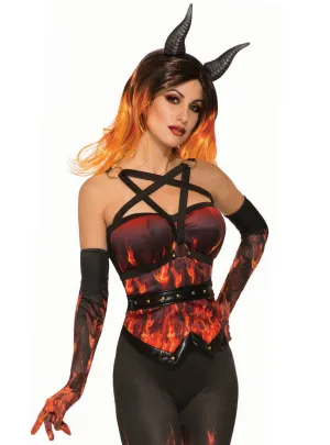 Devil Flame Print and Harness Halloween Costume Corset
