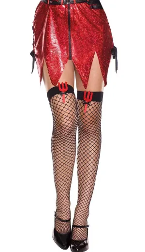 Devil Pitchfork Fishnet Thigh High Stockings