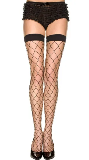 Diamond Net Stay Up Thigh High Black Stockings