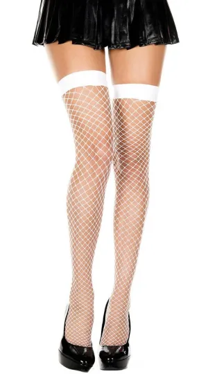 Diamond Net White Thigh High Stockings