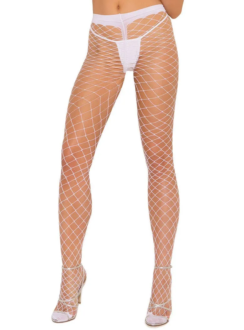Diamond Plus Size Womens White Fishnet Pantyhose