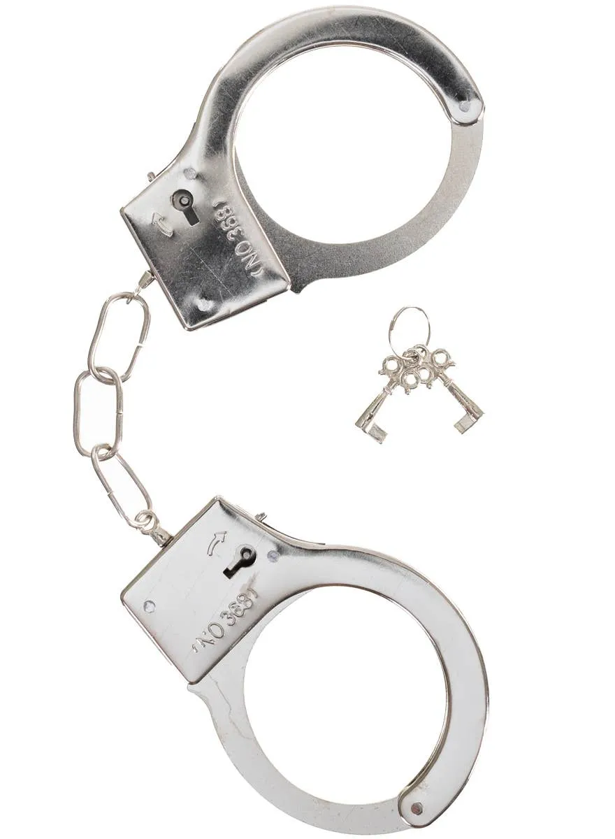 Die Cast Silver Metal Costume Police Handcuffs and Keys
