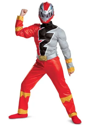 Dino Fury Boys Red Power Ranger Muscle Chest Costume