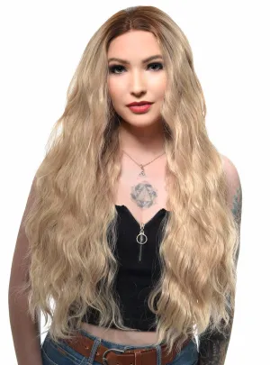 Dirty Blonde Rooted Long Natural Wavy Lace Front Fashion Wig