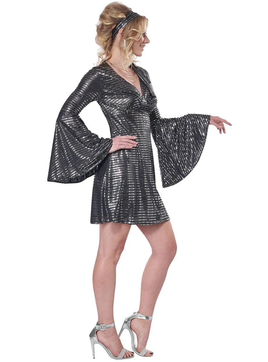 Disco Dance Queen Womens Silver 1970s Costume
