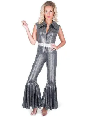 Disco Diva 1970s Sparkly Black Womens Costume Jumpsuit