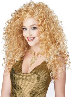 Disco Diva Do Big Womens Curly Blonde 70s Costume Wig