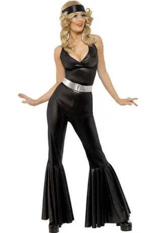 Disco Diva Womens Black 1970s Costume Jumpsuit