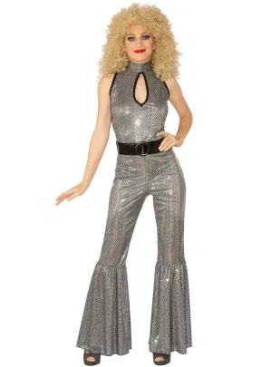 Disco Diva Womens Silver Sequin 1970s Costume