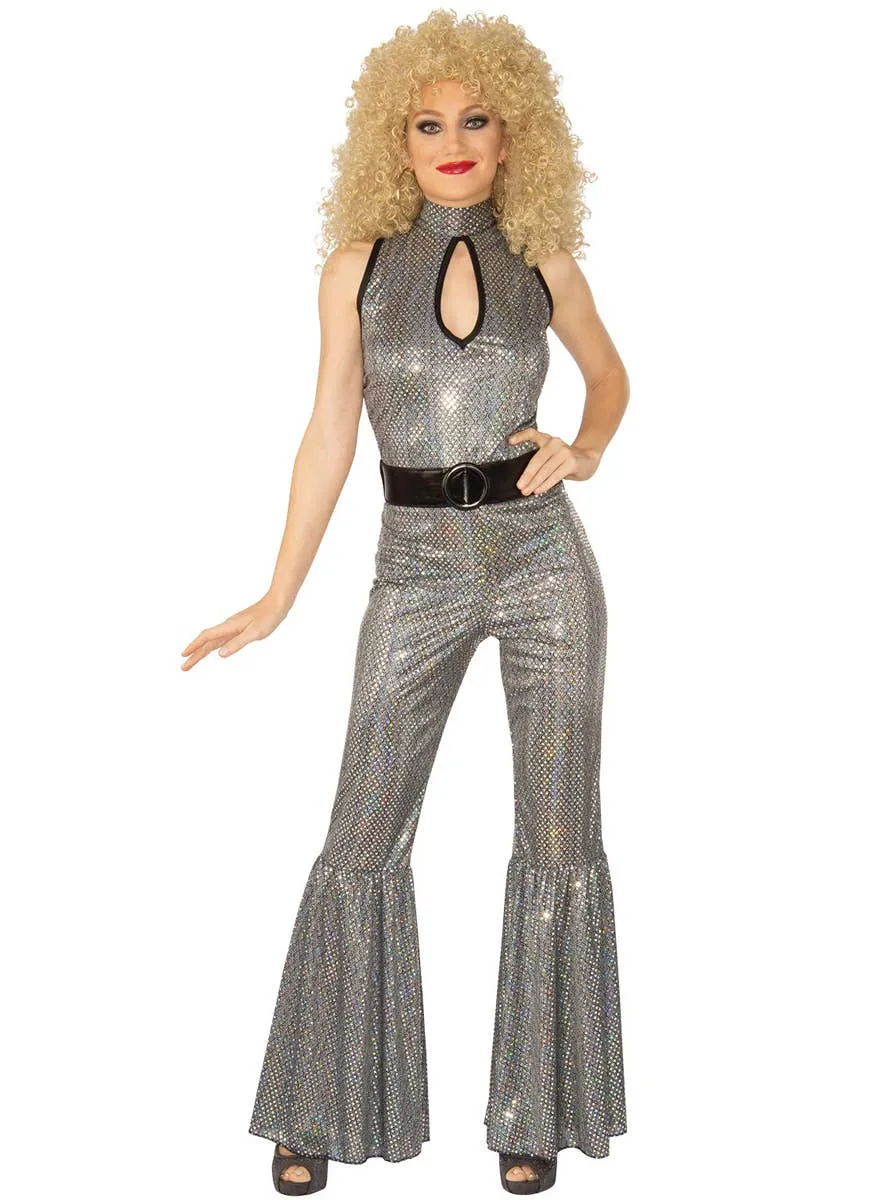 Disco Diva Womens Silver Sequin 1970s Costume
