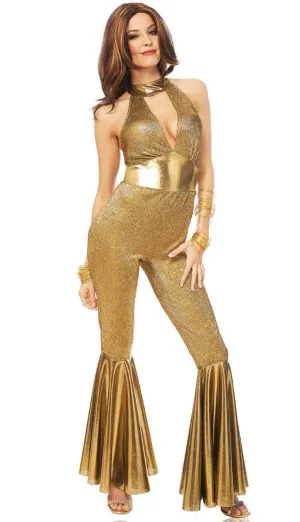 Disco Diva Womens Sparkly Gold 1970s Costume