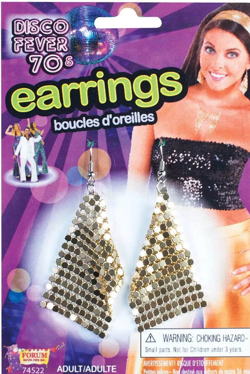 Disco Fever 1970s Gold Mesh Costume Earrings