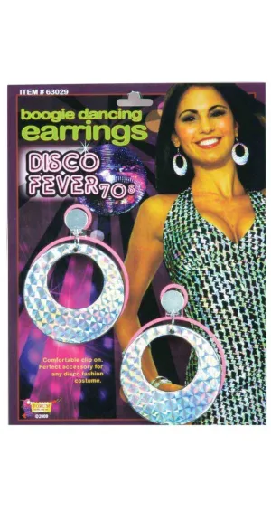 Disco Fever Silver Holographic 1970s Costume Earrings