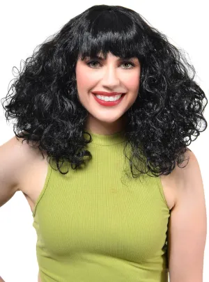 Disco Star Womens Curly Black 70s Costume Wig