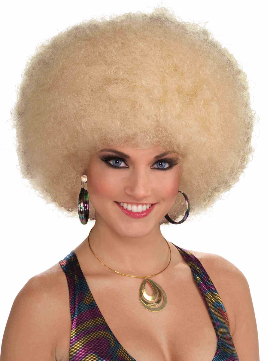 Disco Womens Large Blonde 70s Afro Costume Wig