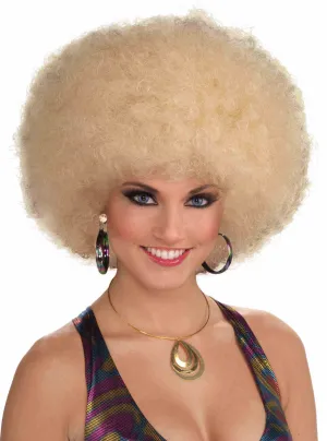 Disco Womens Large Blonde 70s Afro Costume Wig