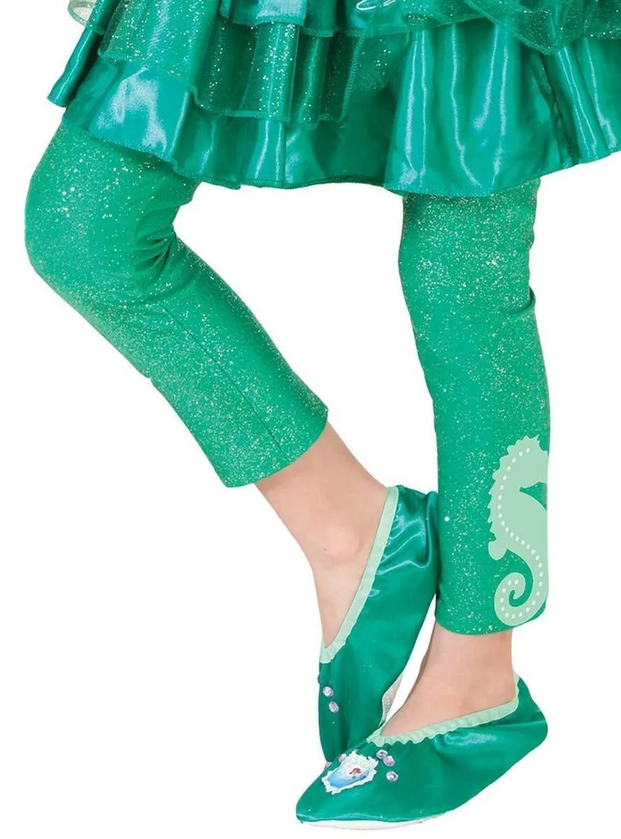 Disney Princess Ariel Girls Green Glitter Footless Tights