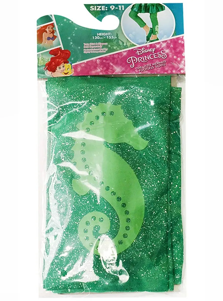 Disney Princess Ariel Girls Green Glitter Footless Tights
