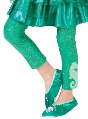 Disney Princess Ariel Girls Green Glitter Footless Tights