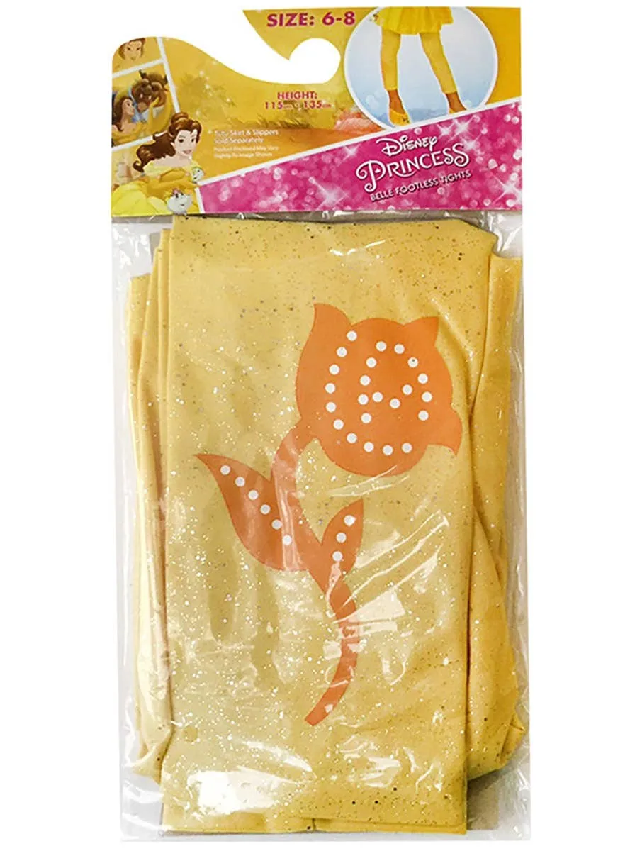 Disney Princess Belle Girls Yellow Glitter Footless Tights