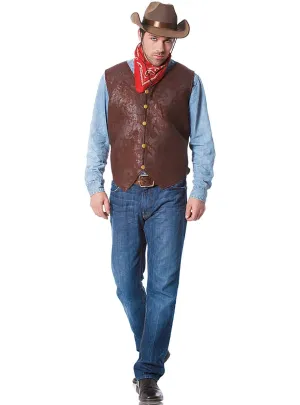 Distressed Brown Suede Look Mens Costume Vest