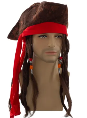 Distressed Look Brown Pirate Costume Hat With Dreadlocks