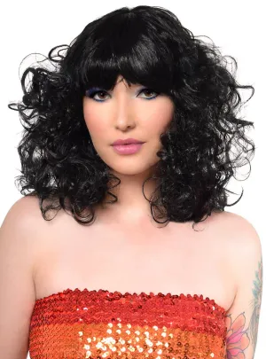Diva Womens Curly Black 1970s Costume Wig