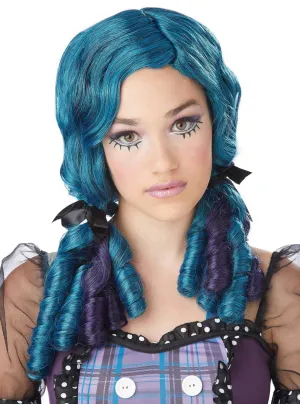 Doll Curls Womens Blue and Purple Wig