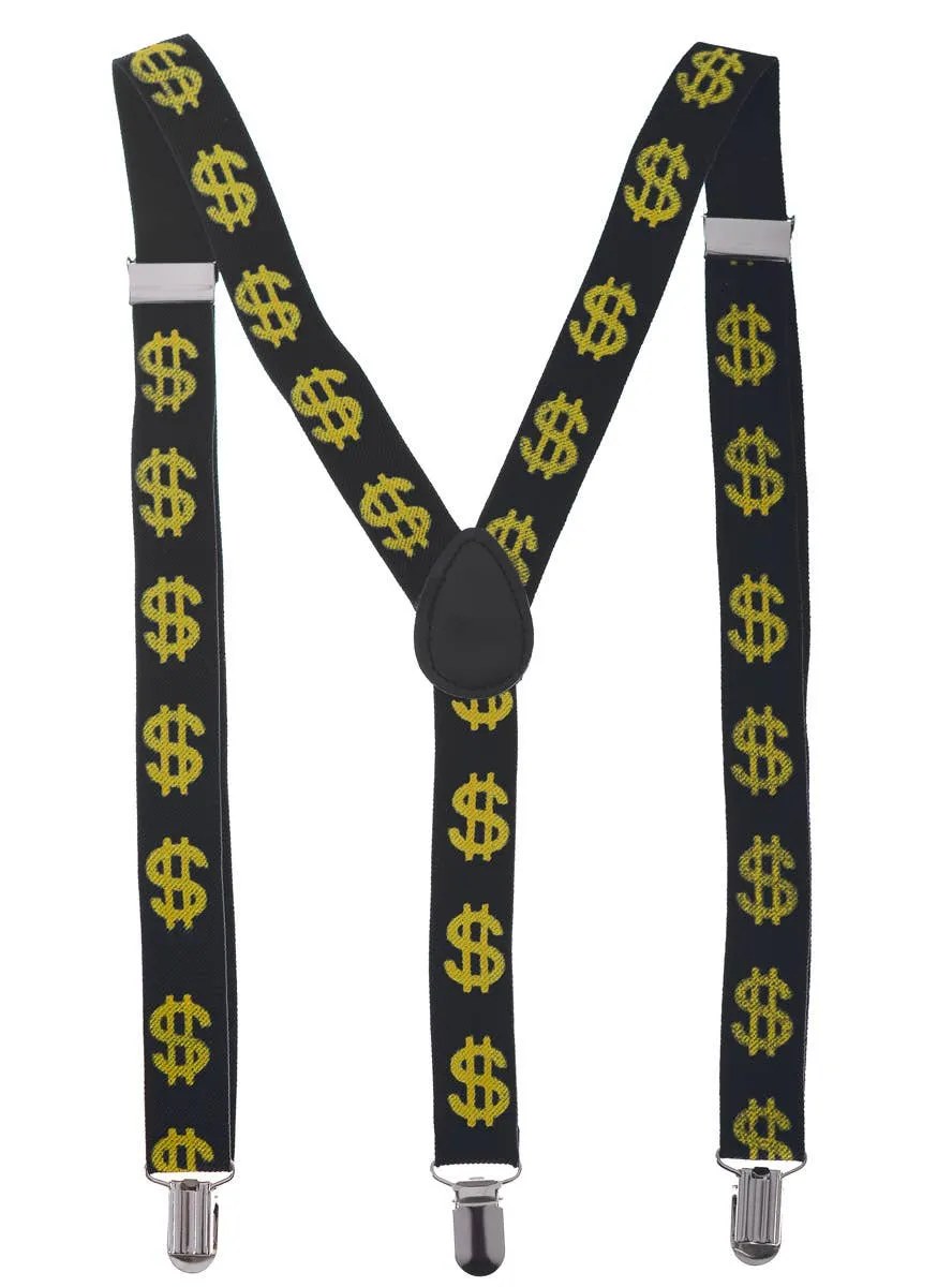 Dollar Sign Black and Gold Costume Suspenders