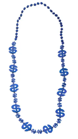 Dollar Sign Blue Beaded Necklace Costume Accessory